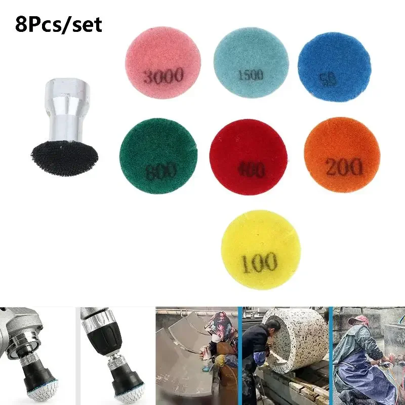 50-3000# 8Pcs/set 2 Inch Diamond Polishing Pads Set Wet Dry Bowl Shaped Flexible Grinding Disc For Stone Marble Granite