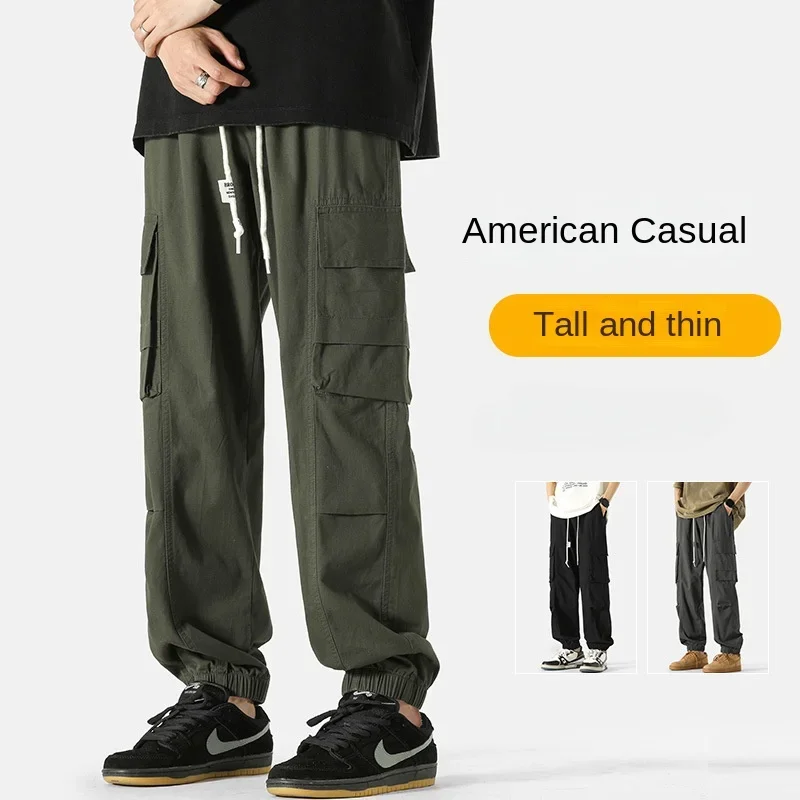 Men's Cargo Pants Slim Casual Multi-pocket Bundle Feet Loose Sports Washed Pure Cotton Cargo Pants Japanese Streetwear