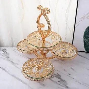 

Classical romantic European glass fruit plate creative candy plate living room ornament tea table multi-layer cake plate