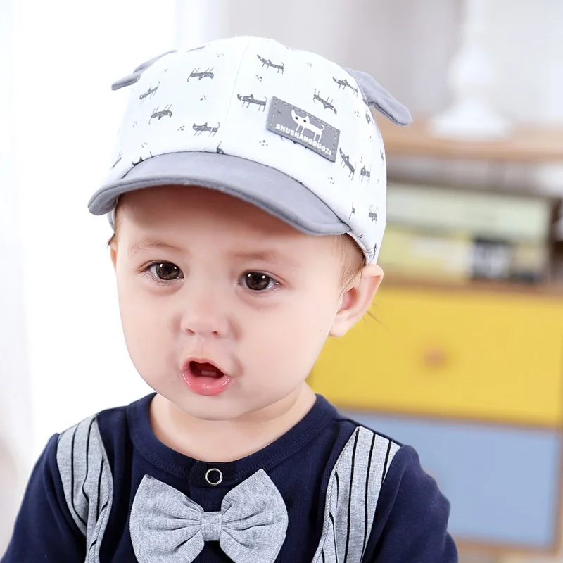 Children\'s Kids Baseball Cap for Girl Boy Spring Summer Cartoon Print Bear Ear Embroidery Baby Sun Hat Toddler Peaked Caps 0-3Y