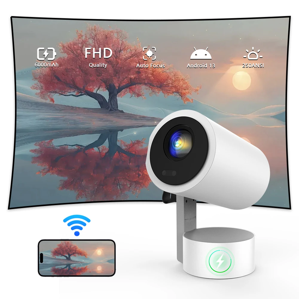 R3P Smart Android 13.0 WiFi6 BT5.2 Home Cinema Projector 1080P With 270° Flexible Angle Portable For Outdoor Use