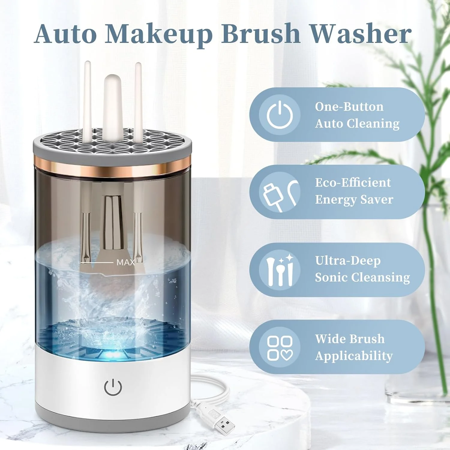 Makeup Brush Cleaner, Quick Efficient Machine for Deep Cleaning All Types of Brushes, Portable Compact Design for Travel  Use, f