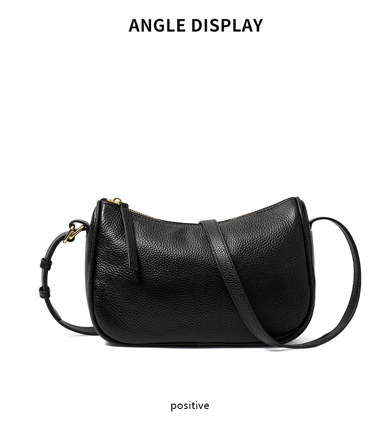 Schwarze Echtleder-Umhängetasche für Damen, Kleine Handytasche, Modisches Accessoire – Detail 8