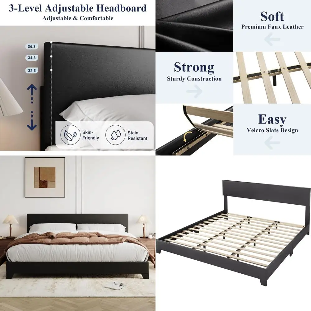 

Регулируемая кровать King Size с кожаной платформой, деревянными ламелями, прочным основанием для матраса, без пружинного блока, бесшумная, простая в сборке