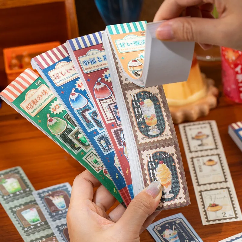 Retro Cartoon Writeable Receipt Sticker Book Ice Cream Cafe Limited Tearable Scrapbook Journal Supplies Diary Gift Decoration
