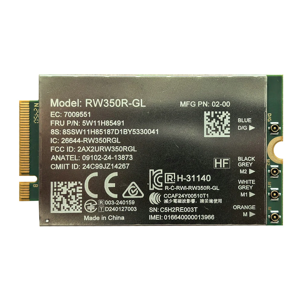 RW350R-GL 5G Sub-6GHz LTE Cat19 Module FRU 5W11H85491 PCle3.0 WWAN Card For T14s 2-in-1 Gen1 P16v Gen3 X13 Gen6 X13 Gen7 Laptop