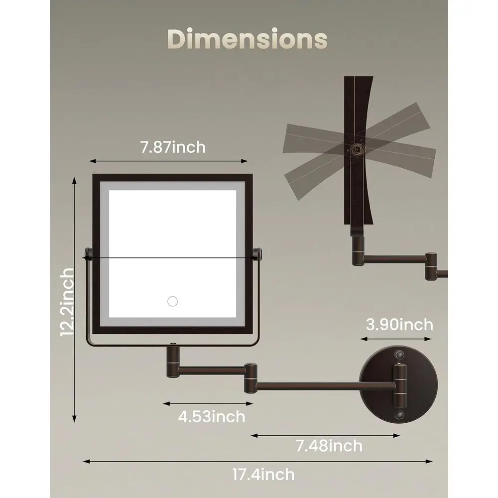 مرآة مكياج LED مزدوجة الجوانب مع بطارية 4000 مللي أمبير في الساعة، 360 درجة ° ذراع قابل للدوران، أضواء 3 ألوان قابلة للتعتيم باللمس، تكبير 1X/10X، Oi #6