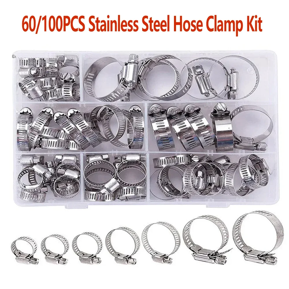 60/100 Stück Schlauchschellen Rohrschellen Edelstahl Hoop Clamp Schlauchschelle Edelstahl Set Automotive Rohre Clip Festes Werkzeug