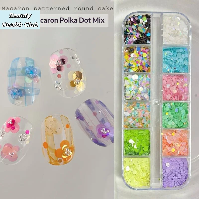 【12 Grids Mixed Mini Circular Colorful Nail Glitter Wave Point Sequin Sparkling Flower DIY Nail Decoration Nail Charms】
