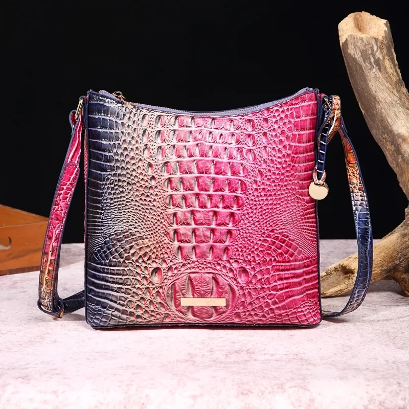 

Multi Color Crocodile Embossed Vintage Women's Handbag Crossbody Bag Brahmin Style Independent Station Design Shoulder Bag