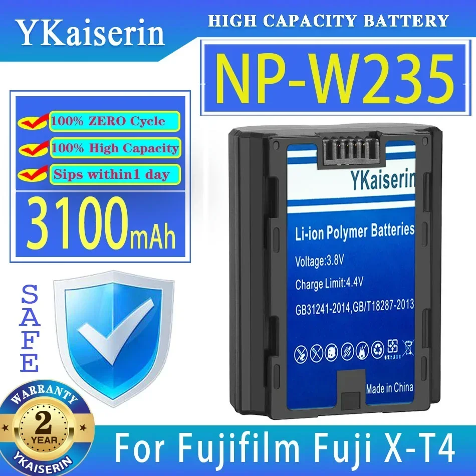 YKaiserin Batterie Portable NP-W235 3100mAh Pour Fujifilm Fuji X-T4 XT4 GFX 100S VG-XT4 Poignée Verticale