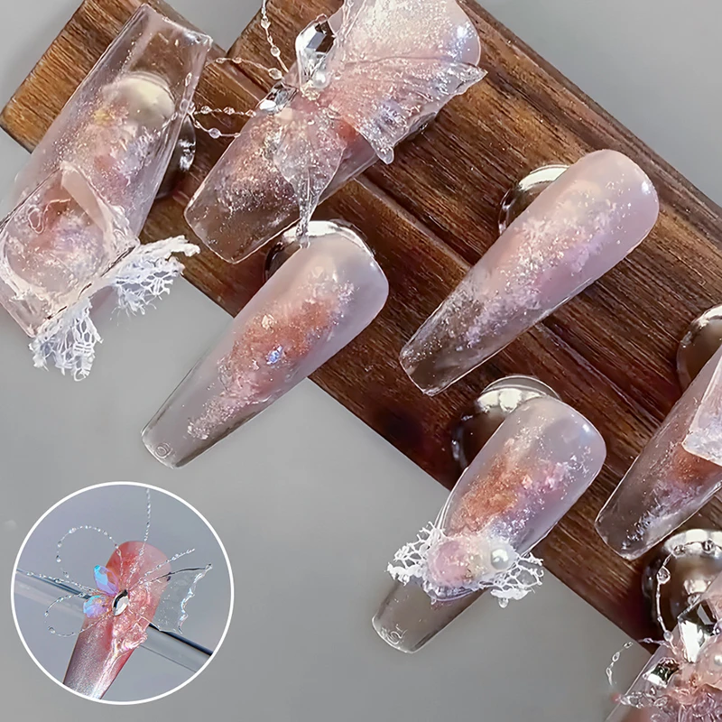 100 m stile sognante decorazione fata seta nail art farfalla di cristallo linea trasparente accessori per unghie decorazione glitter per unghie