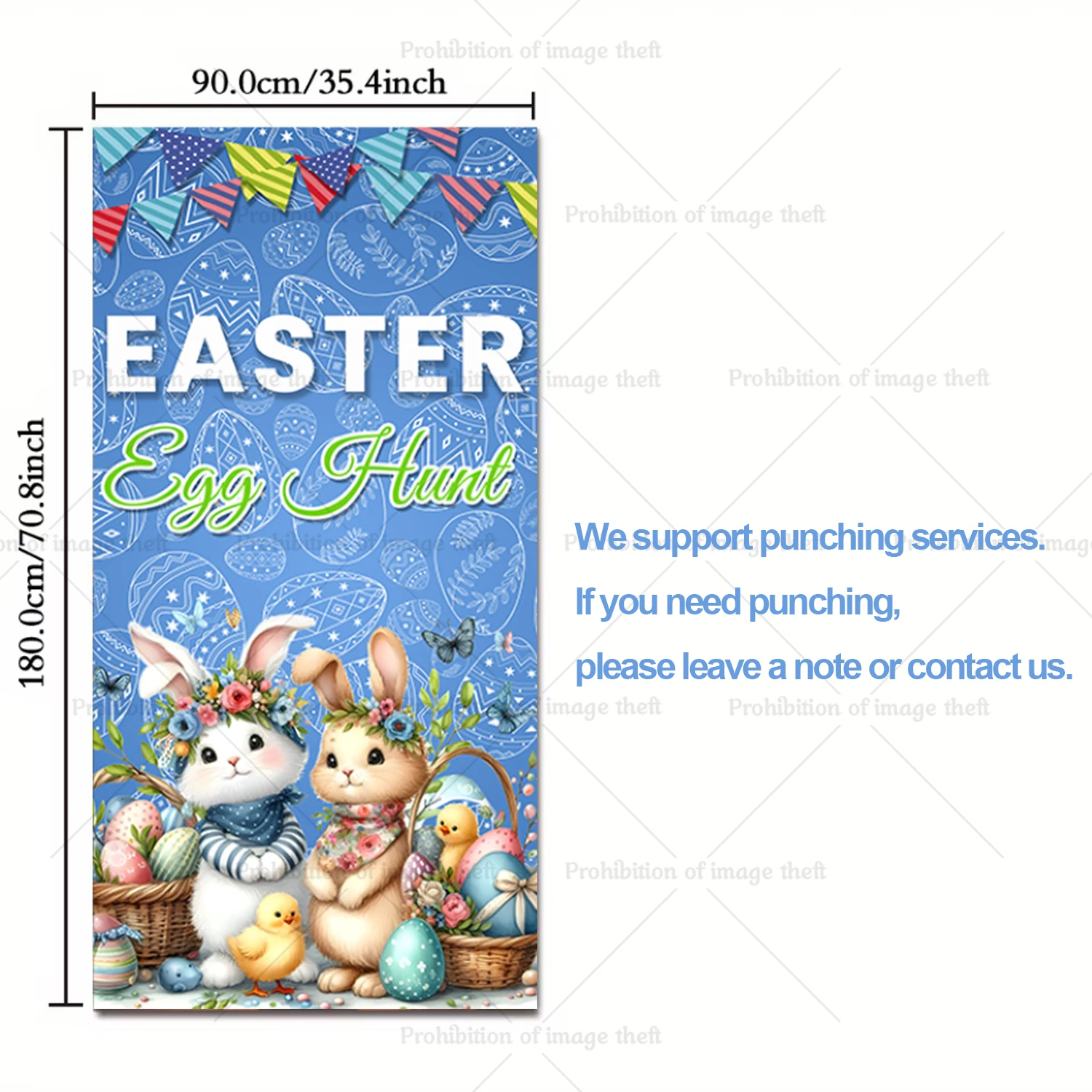 Happy Easter Theme Fantasy Background Spring Door Cover Bunny Flower Eggs Cute Rabbit Baby Party Children Birthday Decor Gift