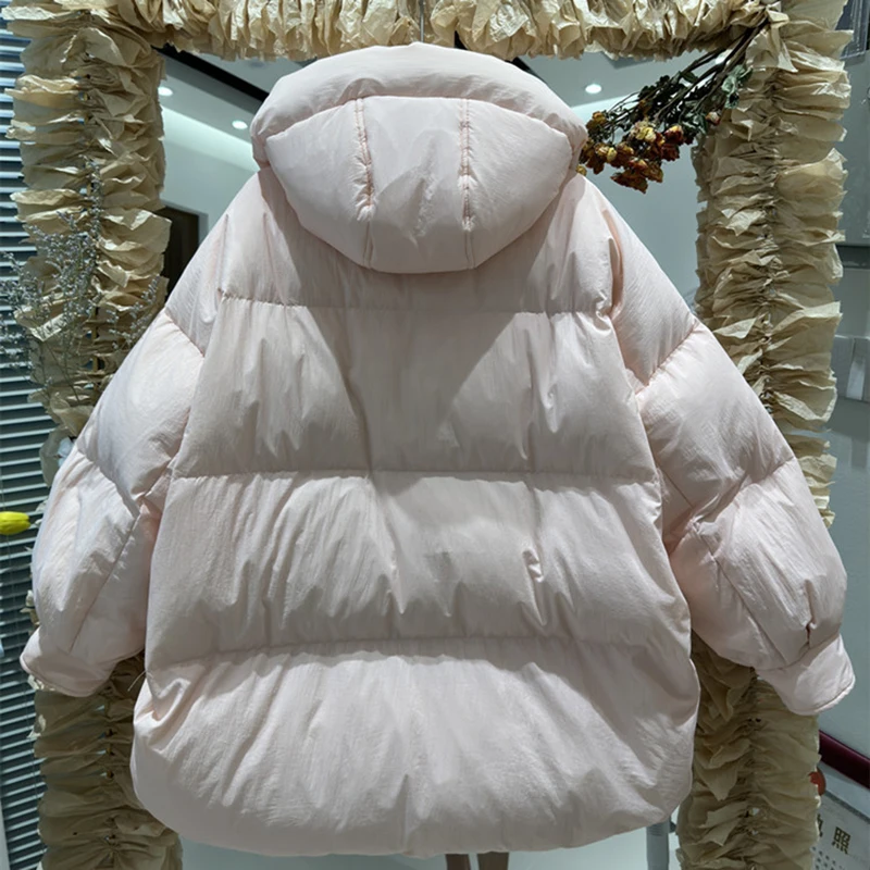 Abrigo de plumón con capucha y cintura para mujer, abrigo de pan grueso, decoración de Bolsillo grande, pato blanco, Color sólido, invierno, nuevo