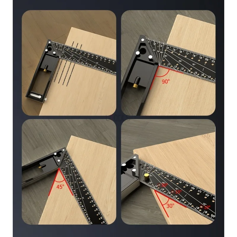 Multi Functional Right Angle Ruler 45°/90° Hole Angle Ruler Industrial Grade Thicken Positioning Marking Angle Ruler Woodworking