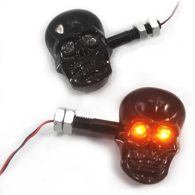 1Pair Personalized Motorcycle Accessories Refit Punk Skull Shape Turn Signal Lights Indicators Weatherproof For Most Motorcycle