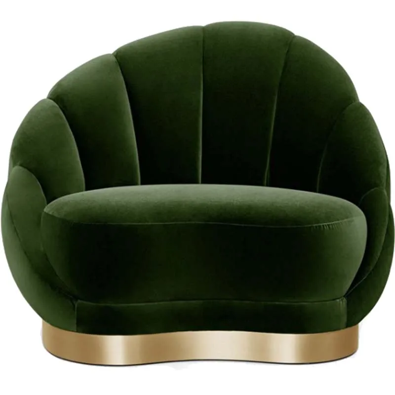 Green Velvet Fabric Sofa Chair Living Room s solid wood frame stainless steel base 3 Seat Round shape accent 