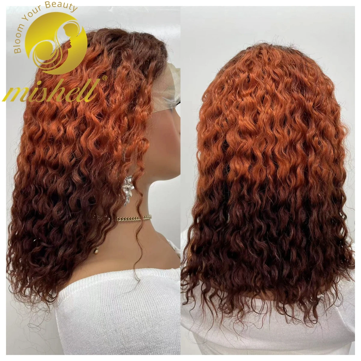 

200% Density 4/350/4 Ginger Orange Water Wave Lace Wigs 10-16inch 13x4 Lace Front Deep Wave Curly Human Hair Bob Wigs for Women