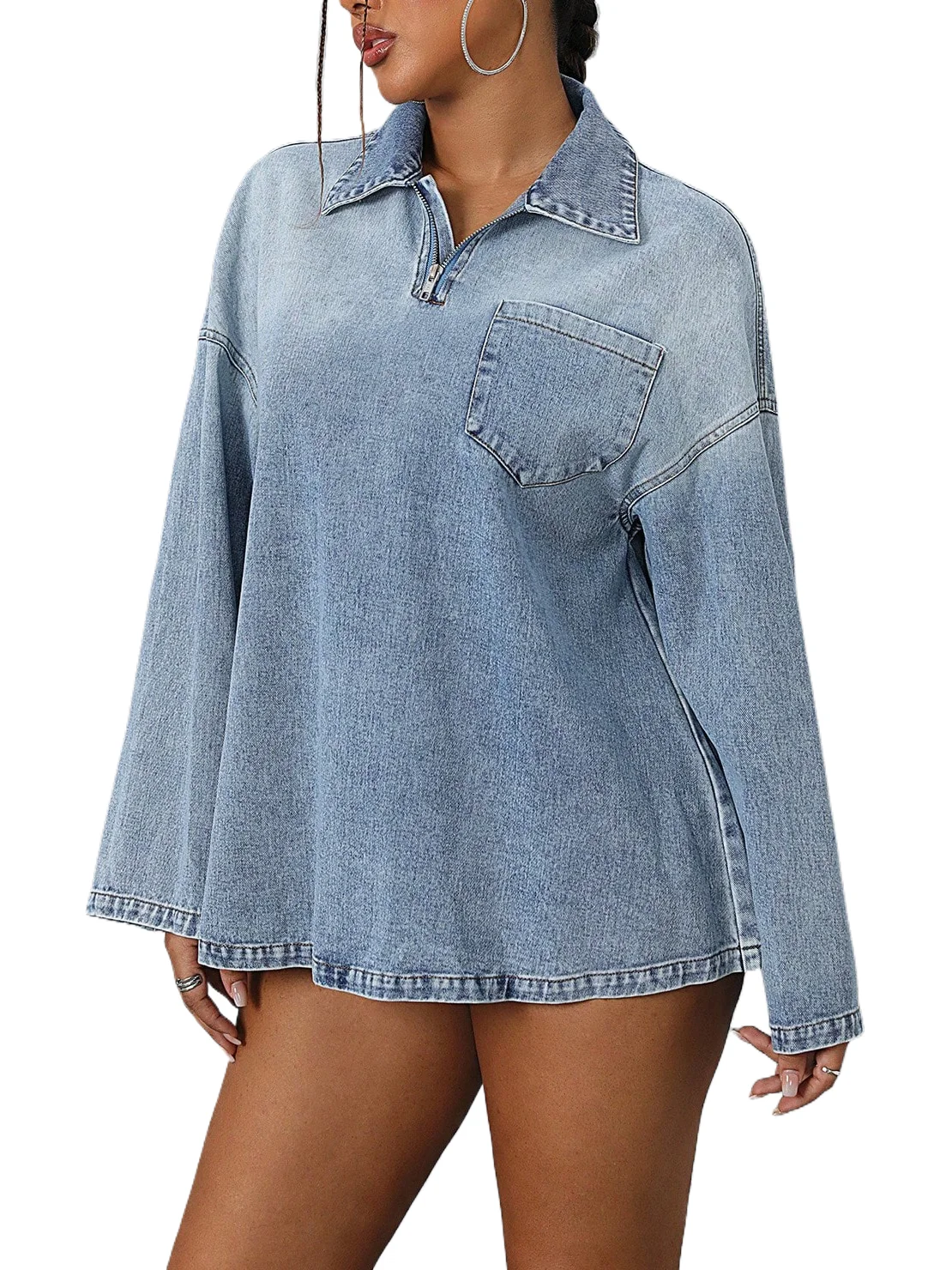 

Европейские новые модные женские однотонные свободные повседневные модные джинсовые пуловеры с отложным воротником и длинными рукавами, женские пальто