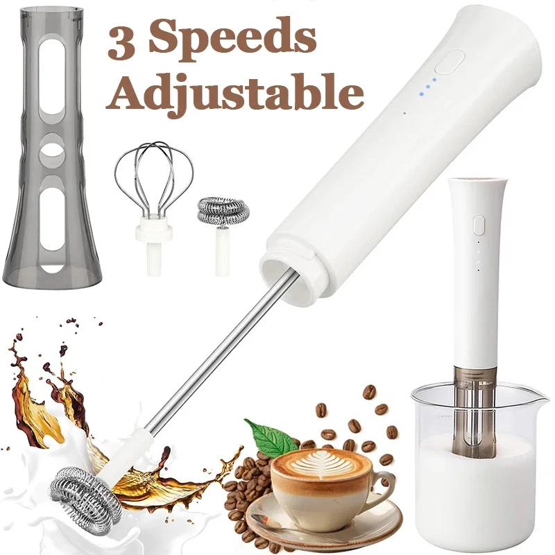 Milk Frother Handheld with 2 Heads Coffee Electric Whisk Drink Foam Mixer Mini Hand Stirrer with 3 Speeds Adjustable for Latte