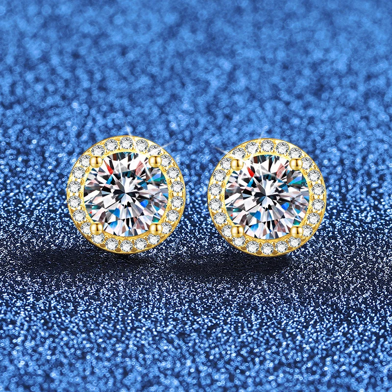 NeeTim 0.5ct 1ct 2ct Moissanite Stud Earrings For Women Party Bridal S925 Sterling Silver with Gold Plated Lab Diamond Earring