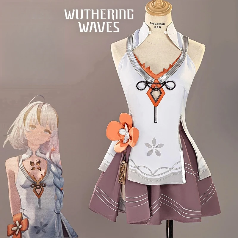 Disfraz de Cosplay de Camellya de Wuthering Waves 2026, Peluca, Falda, Accesorios para la Cabeza, Atuendo de Lady Flora, Black Shores, Halloween para Mujeres
