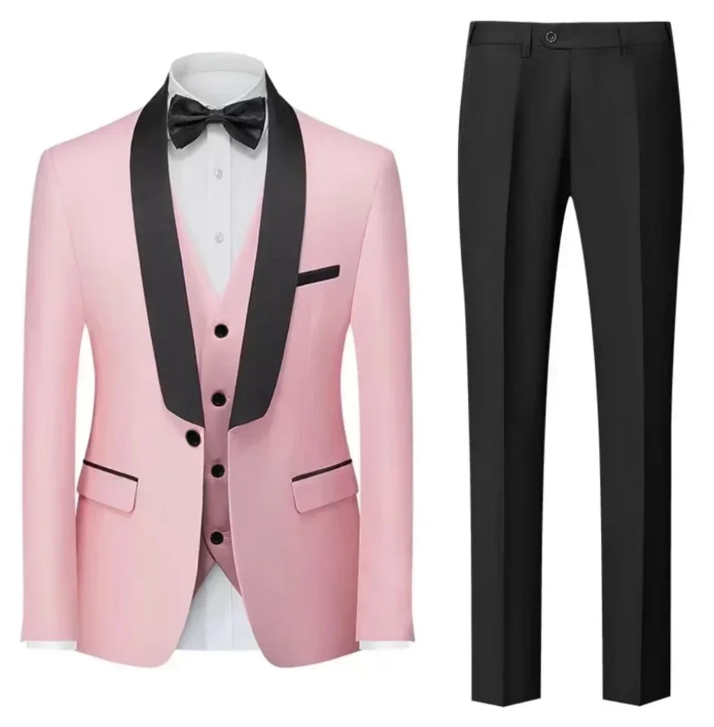 Men\'s Slim Fit 3-Piece  Set Shawl Lapel  Wedding Casual Formal Tuxedo Prom Evening Party High Quality Customizable