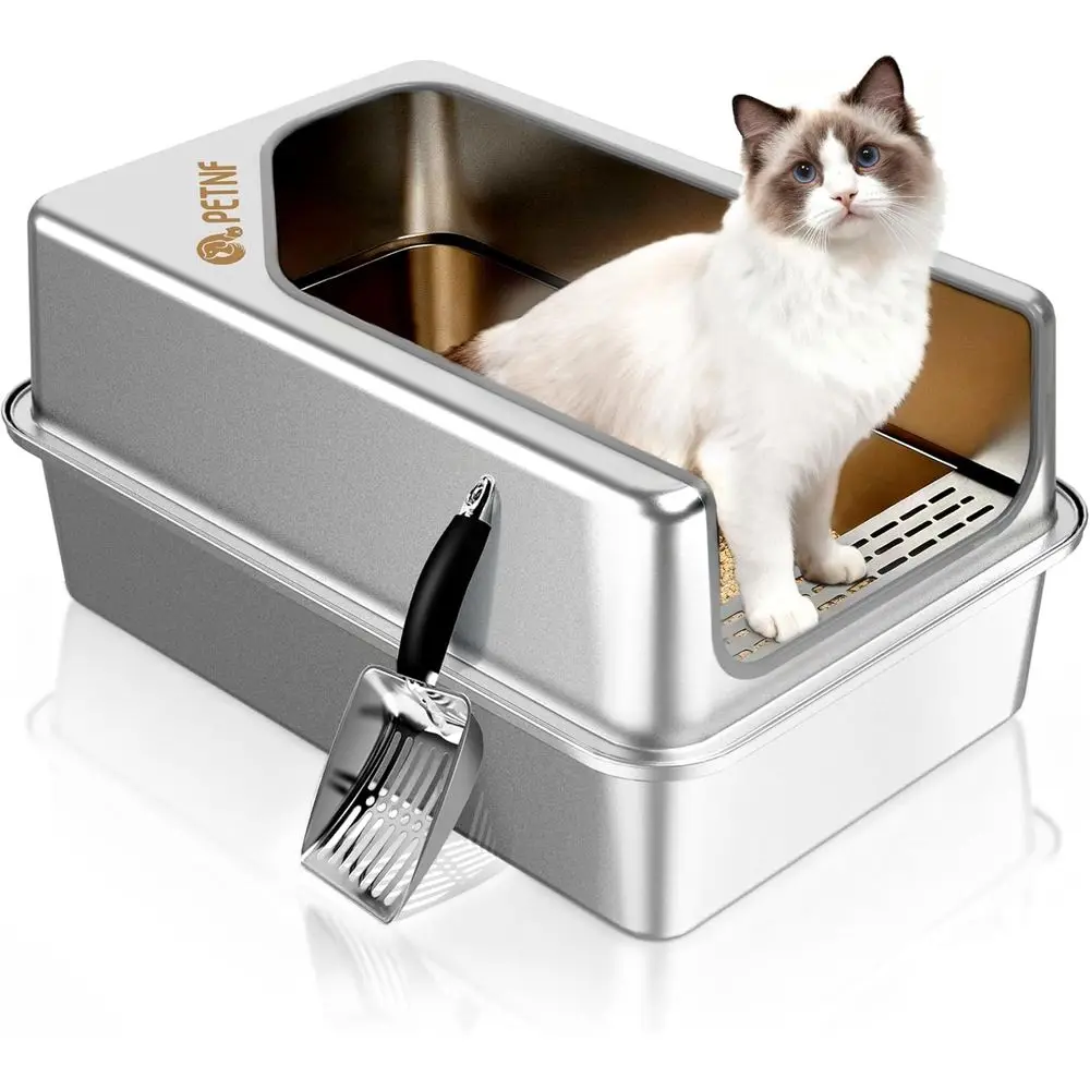 All Metal Cat Litter Box - All Stainlsteel Litter Box, Odor-Ree Large Acity With Included Litter Scoop, Leak-Proo High-Sided, Ea-image