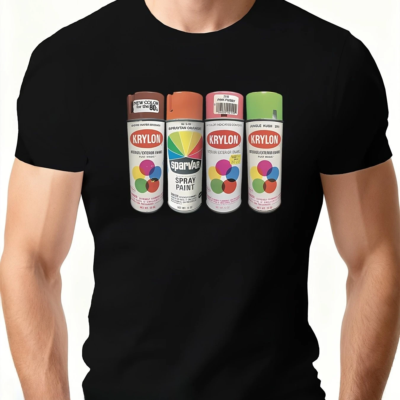 Camiseta Vintage para Hombre con Estampado de Lata de Pintura en Aerosol Krylon, Cuello Redondo, Corte Regular, Estilo Urbano Informal