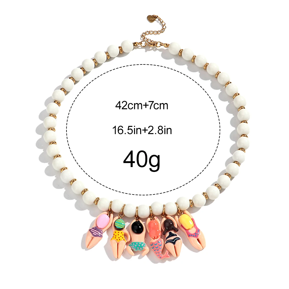 Funny Acrylic Geometric Round Beads Pendant Necklaces for Women Cute Cartoon Bikini Doll Drop Necklace Creative Accessories Gift