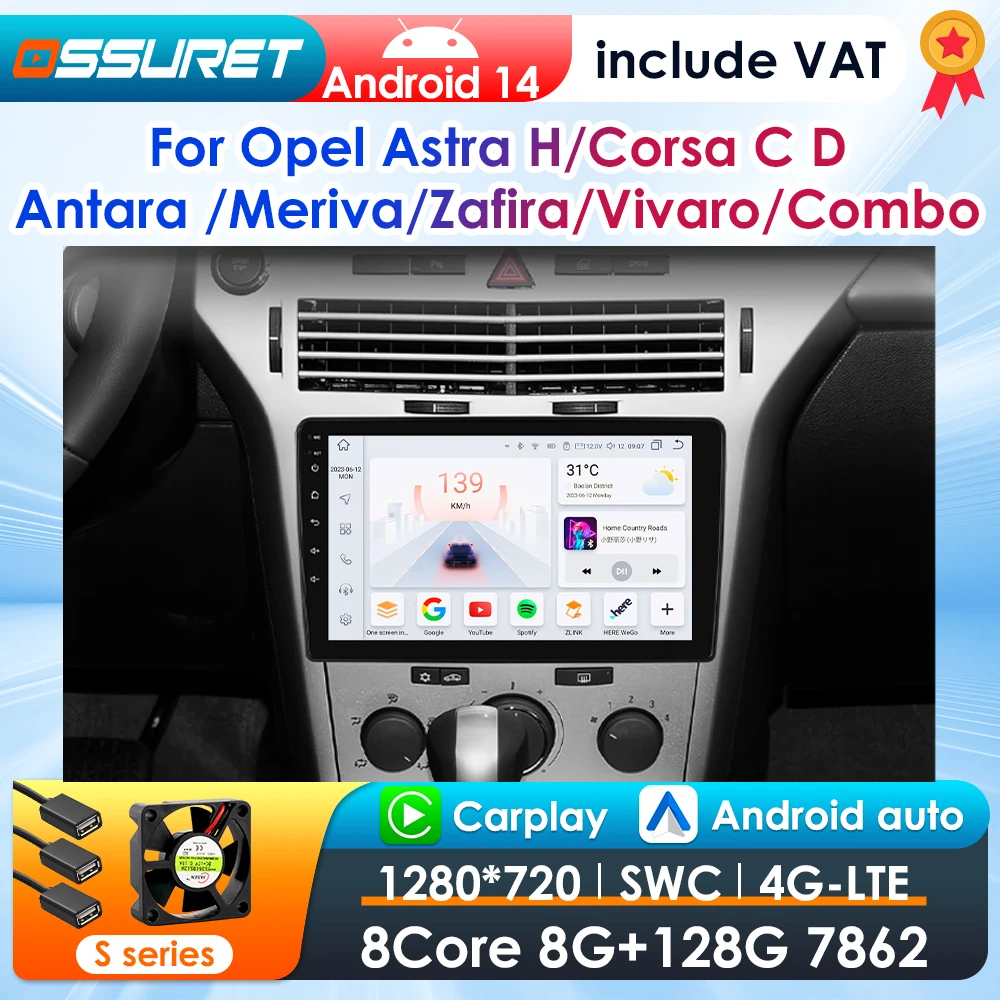 2Din Android 14 Autoradio für Opel Astra H 2004 Antara Corsa C D Meriva Zafira Vivaro Combo Vauxhall Holden 4G Carplay GPS 7862