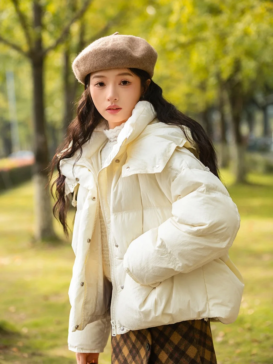 

White Du down Puffer Jaet Women's Winter Thiened ort Sle Korean Version Nylon Fabric Pure Color Left Bank QC New Ar...