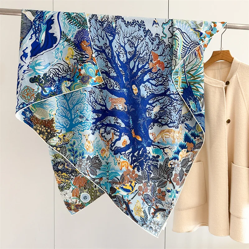 Winter Silk Wool Blend Scarf 135cm Luxury Large Pashmina Square Hand-Rolled Shawls for Women Stole Head Hair Accessories