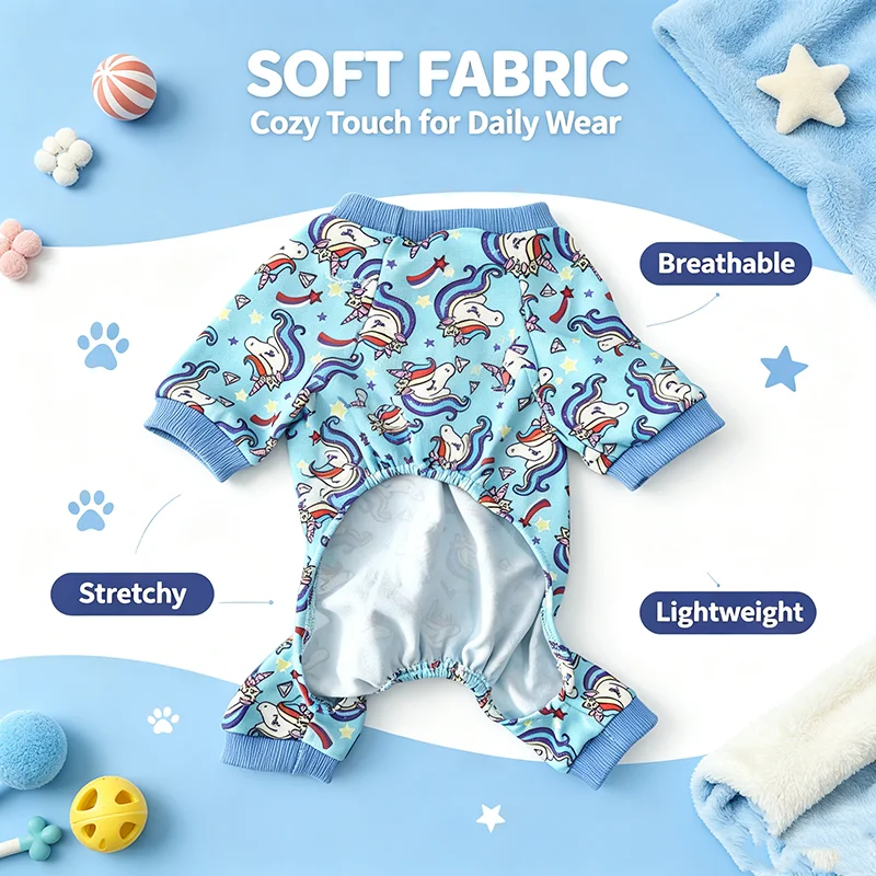 Blauer Einhorn-Hundepyjama, Hunde- und Katzenkostüme, dehnbarer, lustiger Haustierkostüm, Kleidung, Outfit, Pyjama für mittelgroße Hunde – Detail 4