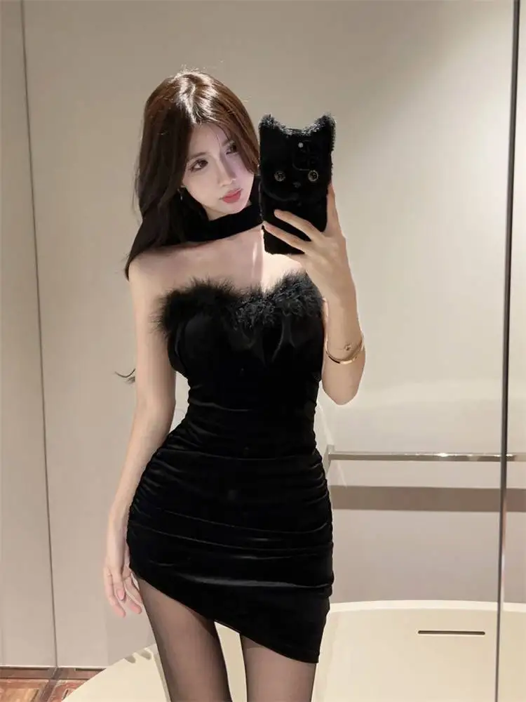 

Элегантное бархатное платье Pure Desire для осени и зимы: сексуальное, с открытыми плечами, для подружек невесты, с завышенной талией, короткое, облегающее, на молнии, с открытой спиной, для вечеринок и свадеб