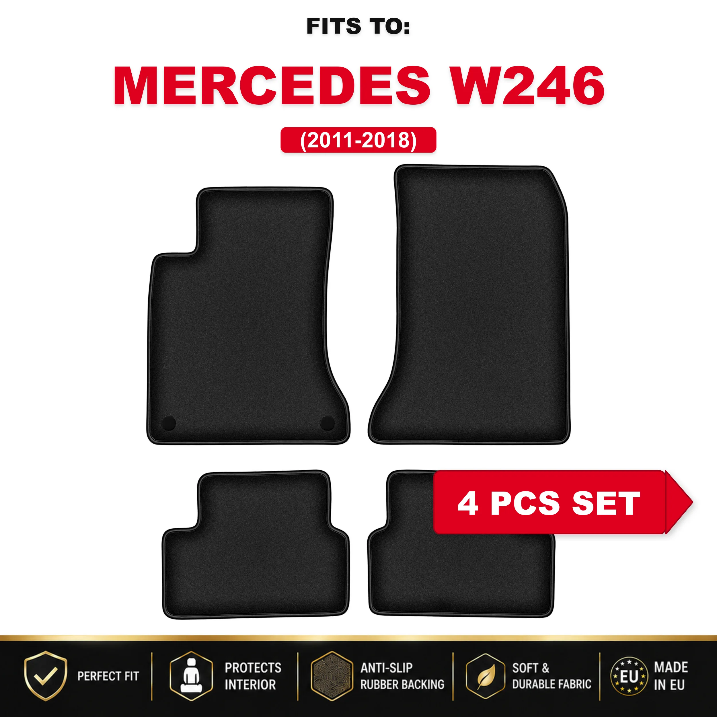Zwarte velours vloermatten, 4 stuks Voor: Mercedes CLA X117 2013-2019 auto bijpassende automattenset