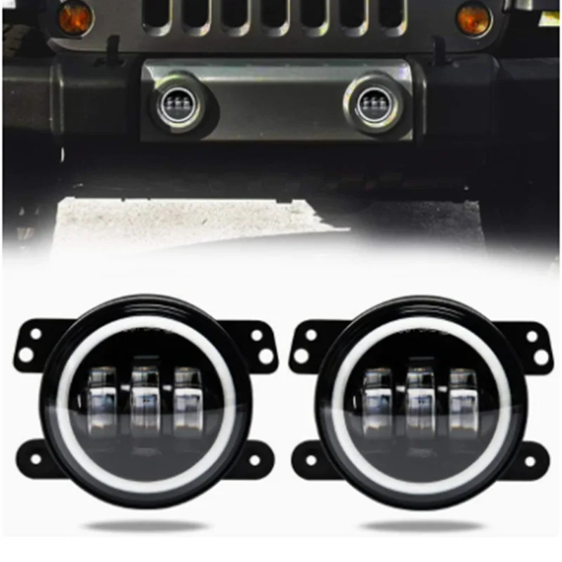 Car Halo 4Inch Led Fog Lights For Jeep Wrangler JK Accessories 2007-2017 With White DRL Amber Turn Signal Angel Eyes Lights