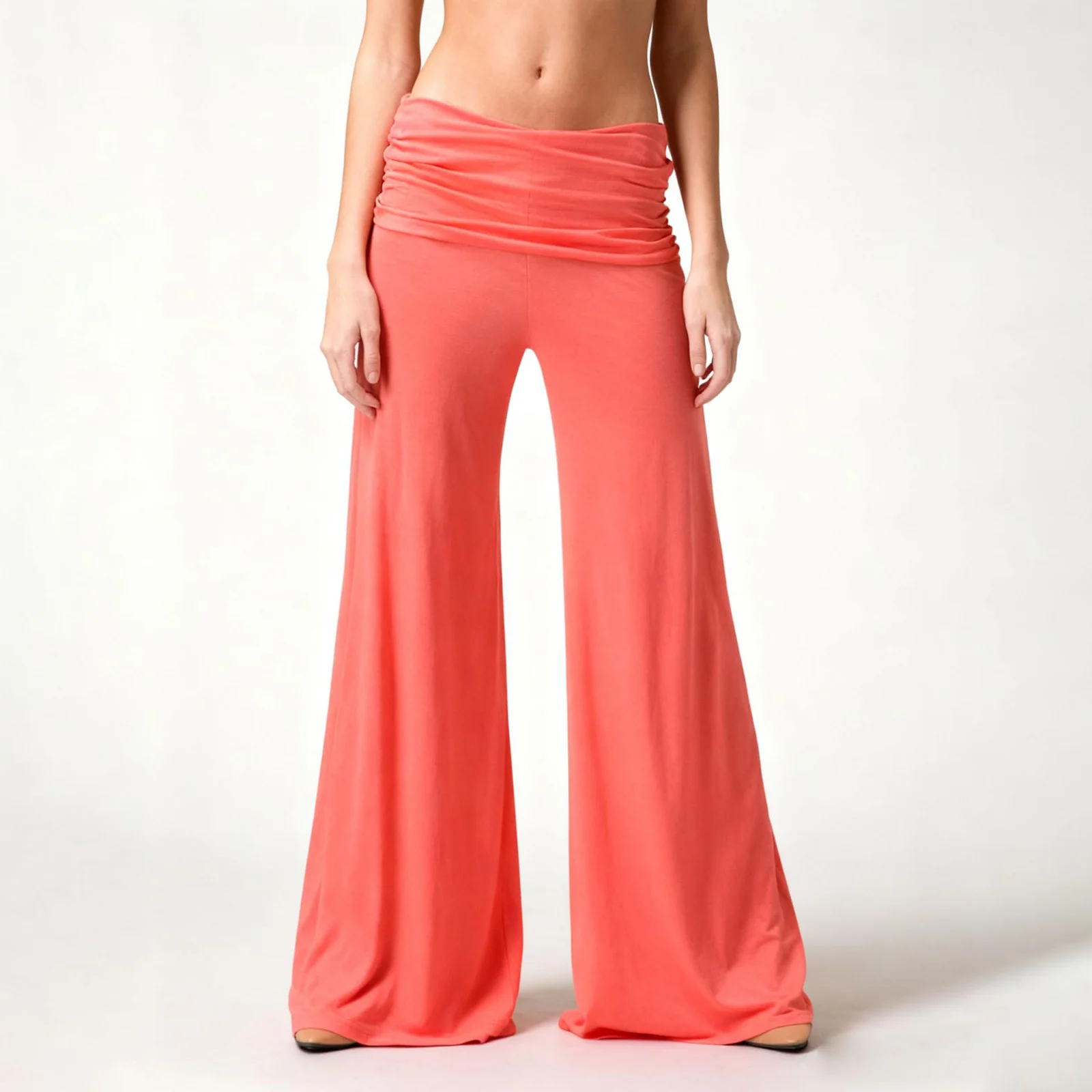 Soft Comfy Dance Pants for Pilates Daily Casual Women's Flowy Wide Leg Yoga Pants High Waisted Fold-Over Stretchy Palazzo Pants