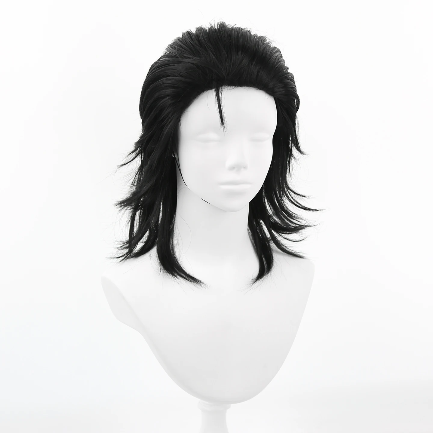 ผู้ชายสีดําสังเคราะห์ผม Mullet วิกผมสําหรับชาย 70s และ 80s เครื่องแต่งกาย Party วิกผมสังเคราะห์