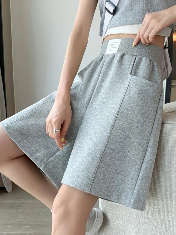 

2024 Fashion New Women Elastic Waist Pocket Running Short Pants High Waist Wide Wide Leg Shorts Summer Casual Loose Shorts L63