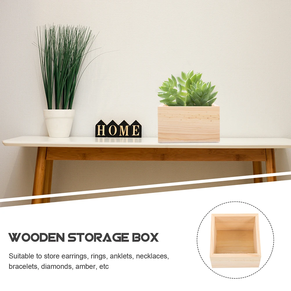 

4 Pcs Wooden Storage Box Small Square Crates Rustic Organizer Containers Unfinished Wood Crate Jewelry Gift Boxes Home Storage