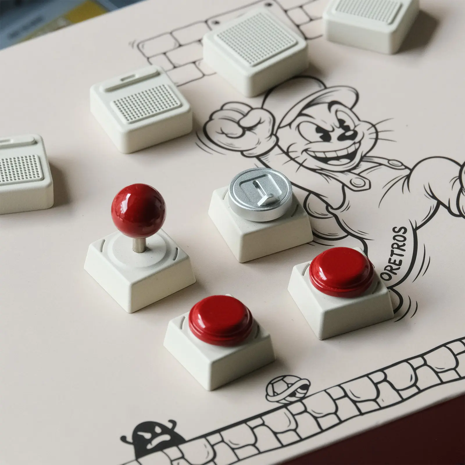 Custom 80Retros Aluminum Artisan Keys Arcade Joystick Red Ball Speaker Buck Teeth Cap Anodized MX Stem Retro Console Third Party
