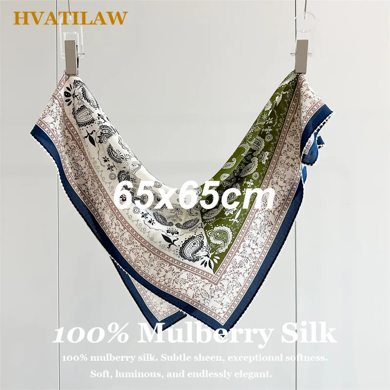 

Fashion 65x65cm Mulberry Silk Scarf Women Square Neck Scarf Luxury Paisley Print Hair Bandana Small Headband Foulard Shawl Wrap