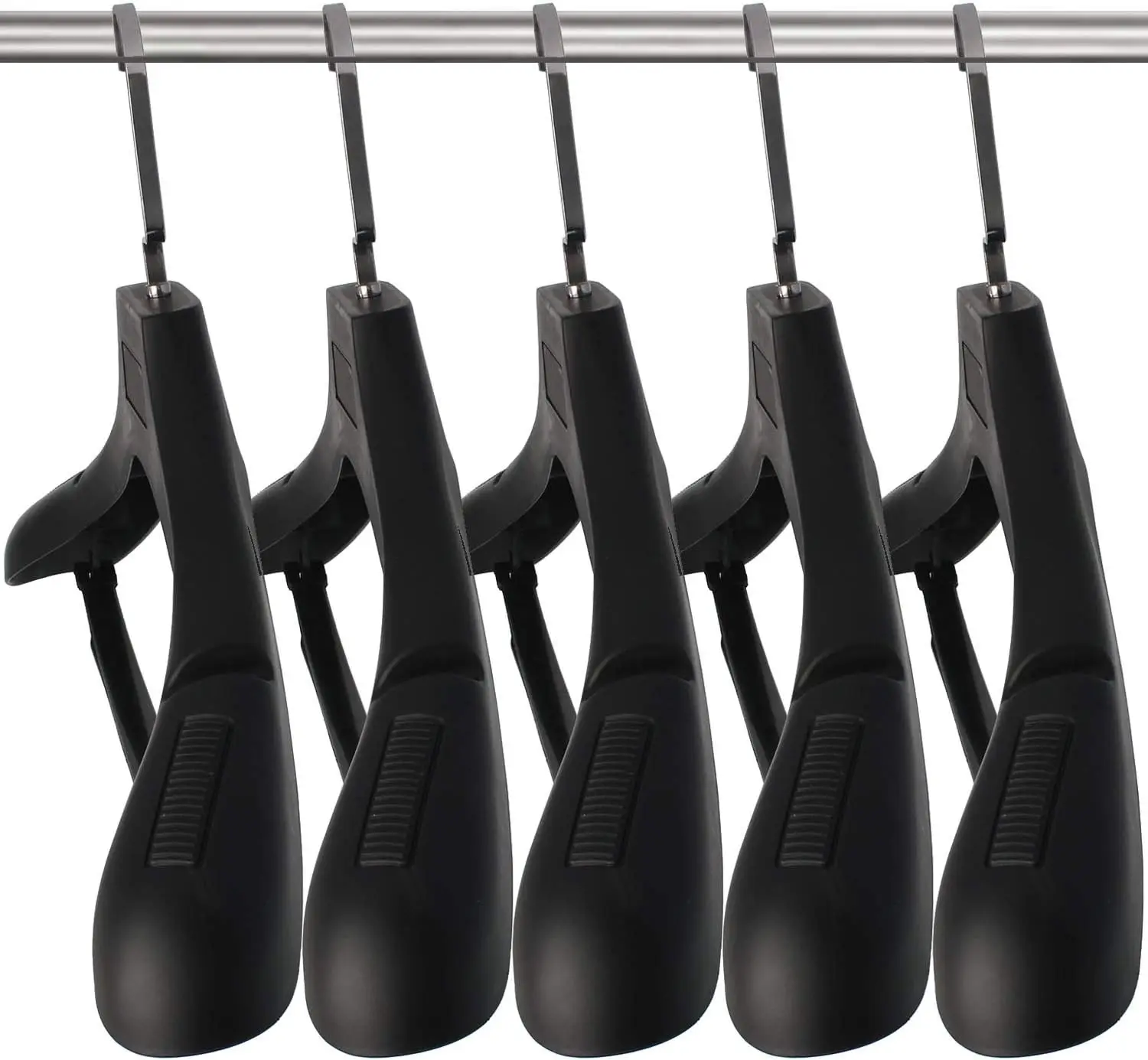 

15-Pack Extra Wide Plastic Suit Hangers with Notched Shoulders & Metal Hooks, Black, 17.7" Width
