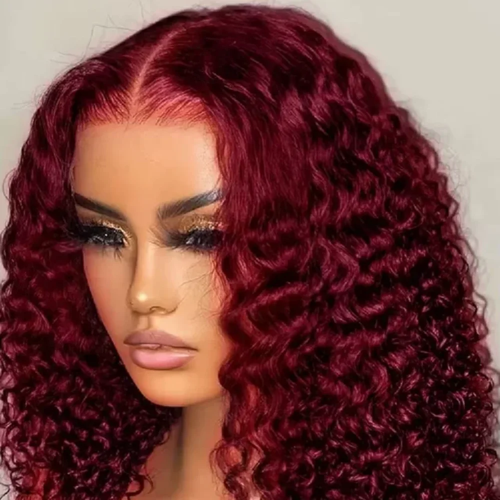 250 Dichte 13x4 99J Burgunderrote Lace-Front-Perücke Rotwein 30 Zoll tiefe Welle brasilianische HD leimlose Lace-Frontal-Echthaarperücken
