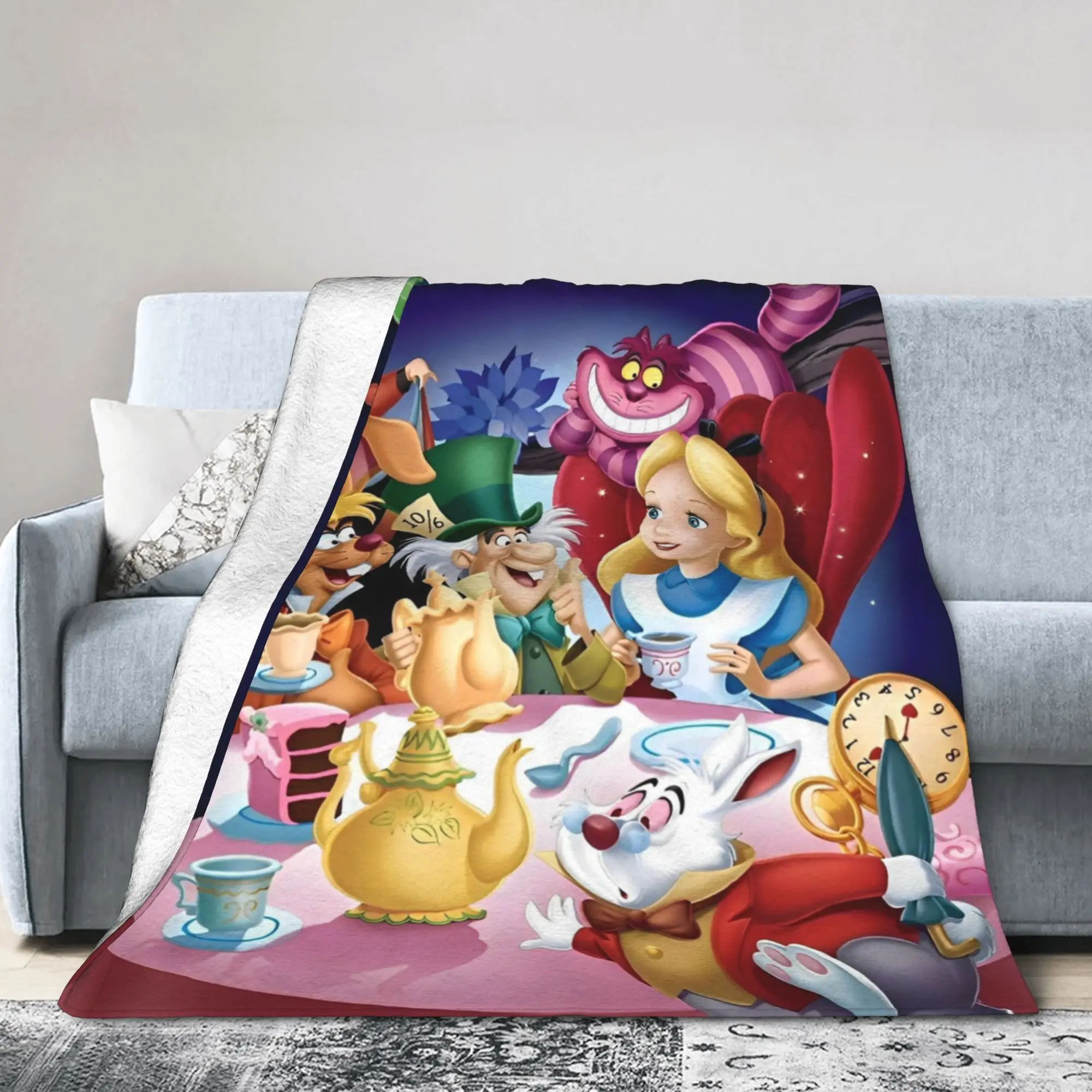 Cartoon Alice in Wonderland  Fleece Blanket Fantasy  Vintage Throw Blanket for Bed Sofa Couch 150*125cm Bedspreads,