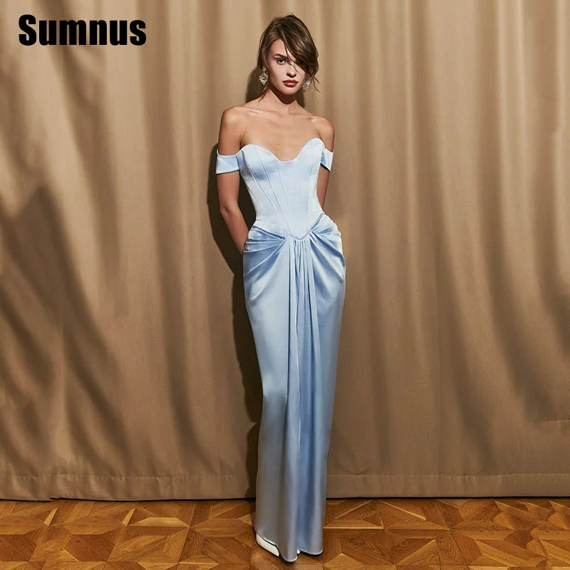 

Sumnus Simple Mermaid Prom Gowns Sweetheart Off The Shoulder Pleats Floor Length Party Dresses فساتين سهرة Customized