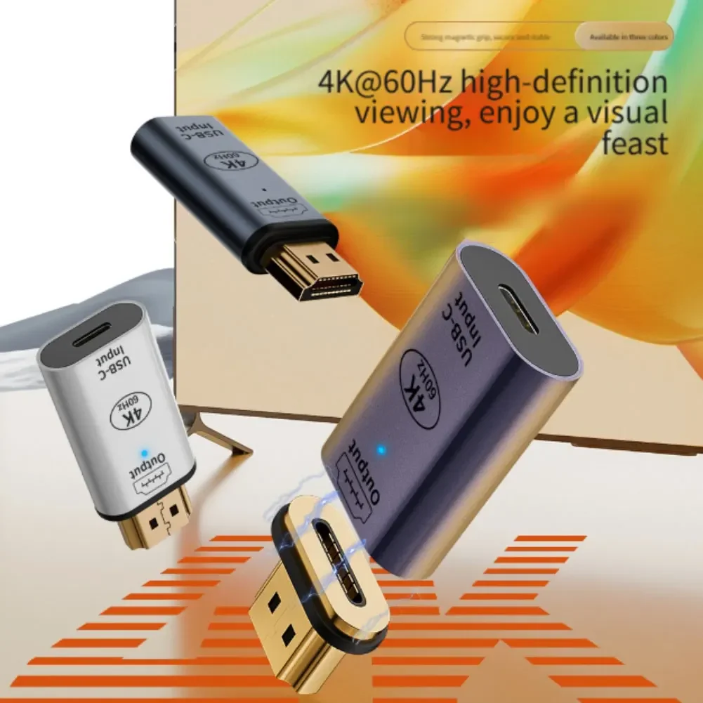 Portable Magnetic Type C to For HDTV Adapter 4K 60Hz Aluminum Alloy with Blue Indicator Light for Secure Connection