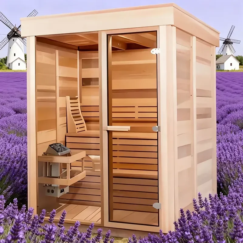 Modern Portable Red Cedar Solid Wood Steam Square Sauna Capsule Quick Heating Outdoor Barrel for Home Apartment Use Indoor