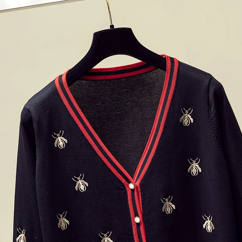 Cardigan Female 2022 New Woman Sweaters Korean Elasticity Long Sleeve Black V Neck Embroidery Honey Women Sweater Knitwear Tops